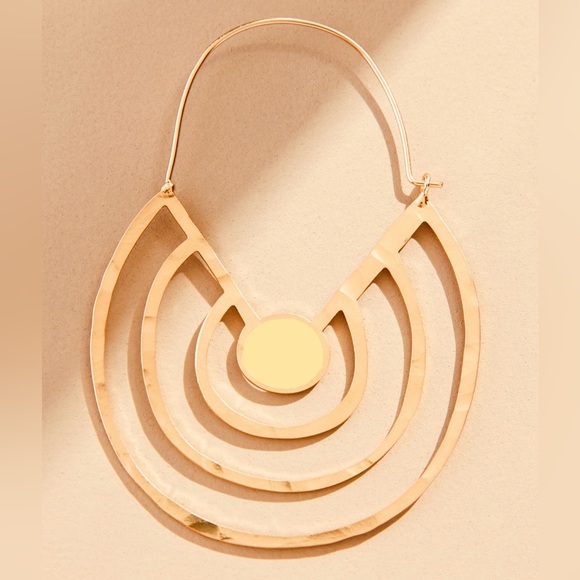 “Hammered Hoops” Inverse Rainbow Concentric Circle Sector Maze Geometric Earring - Picture 10 of 15